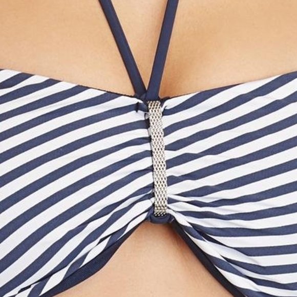 Heidi Klum Womens Sun Dappled Striped Embellished Swim Top  NWT Navy - Picture 3 of 3